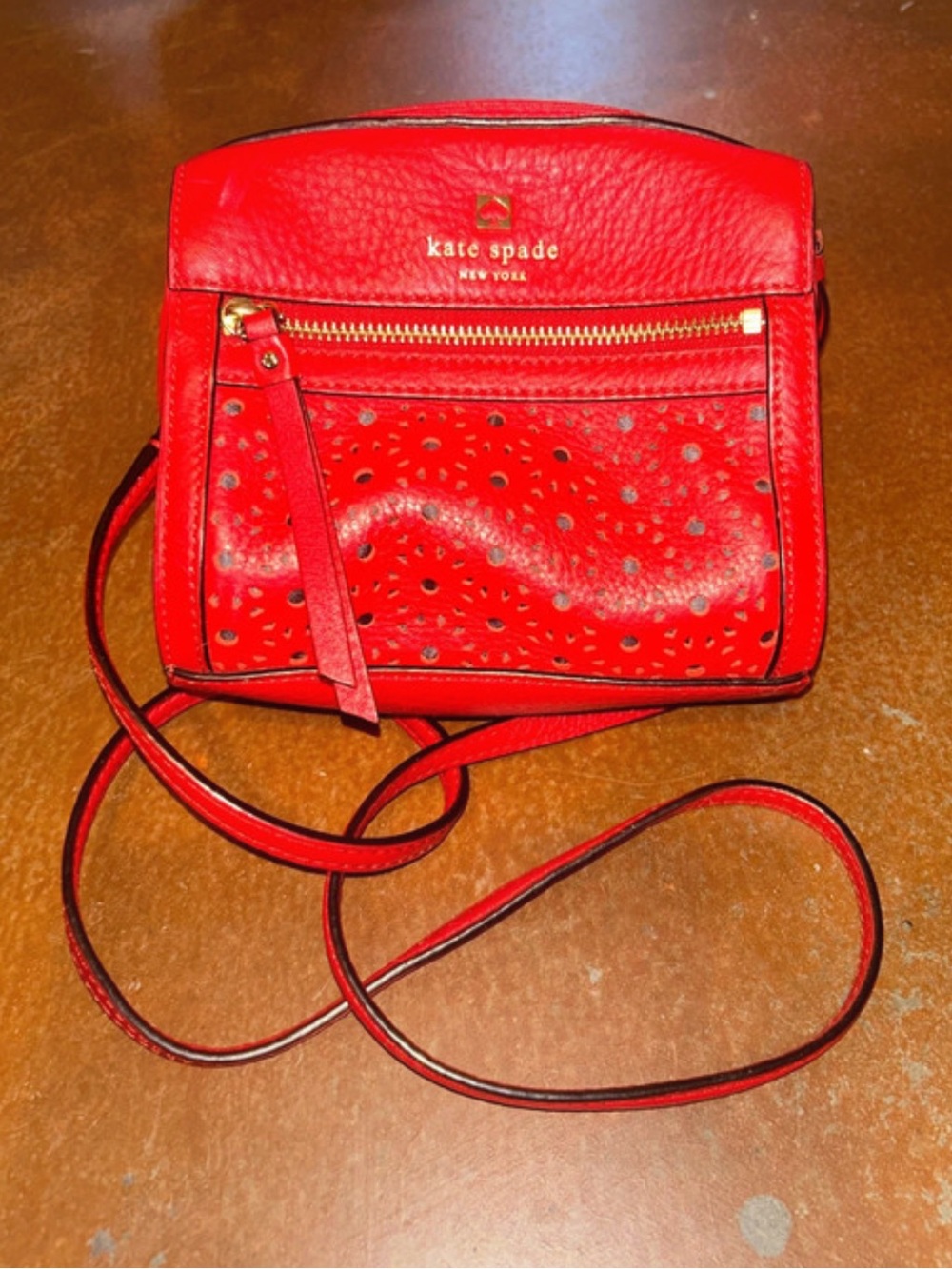 kate spade Red Leather Perforated Crossbody Bag